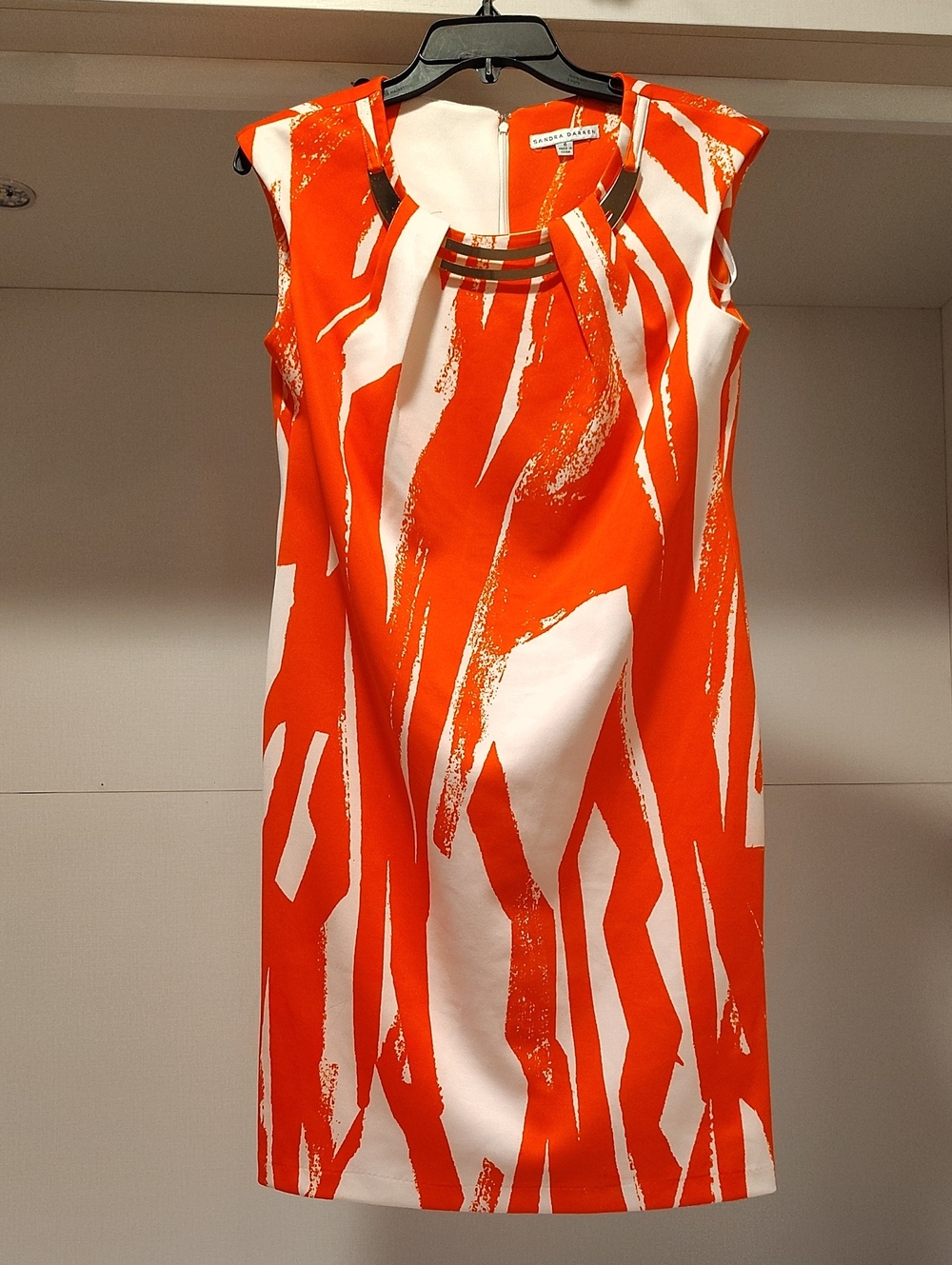 Orange & White Sleeveless Shift with Decorative Neck Bars